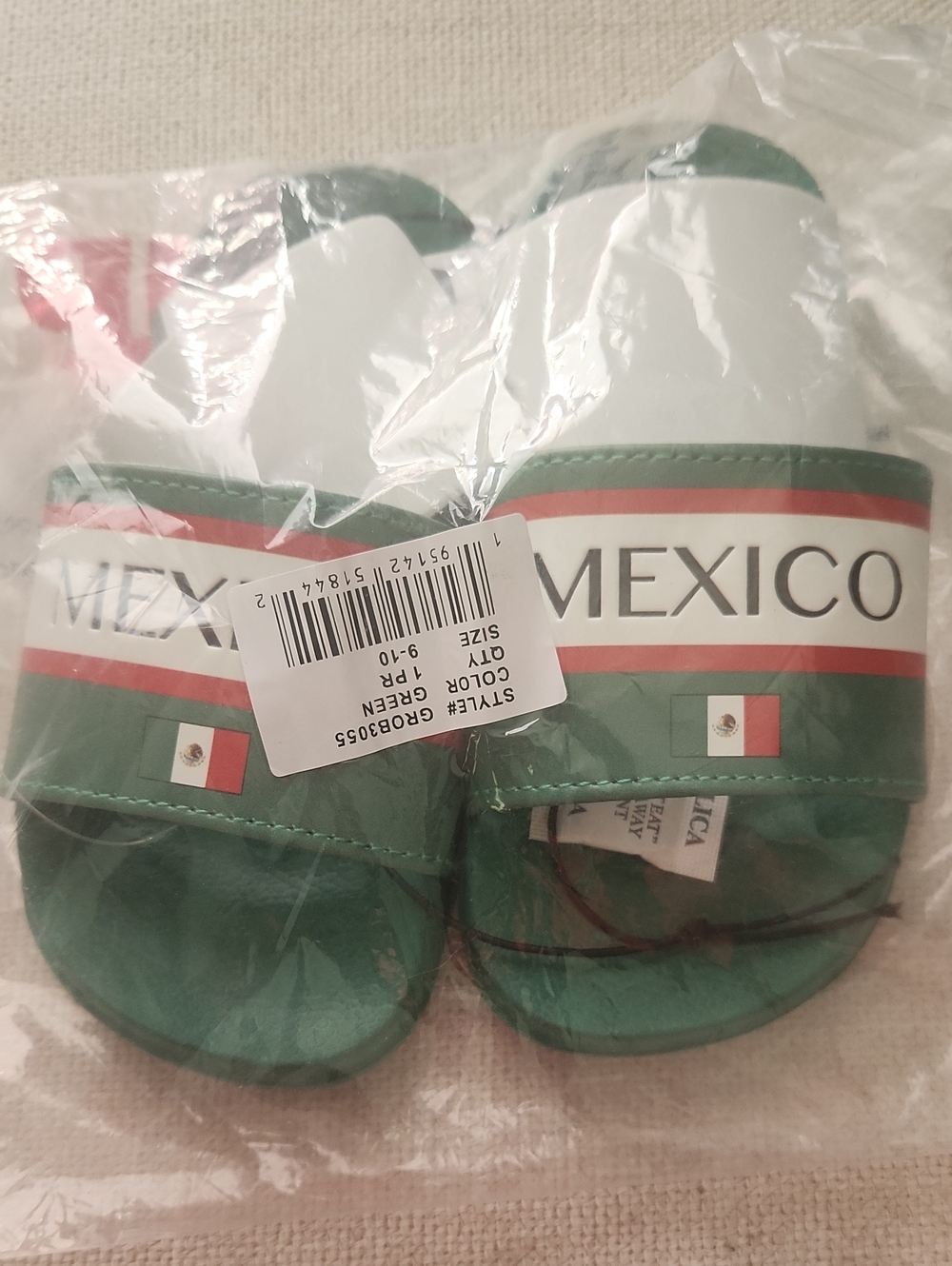 Kids Toddler Mexico Green Slide Sandals Size 9-10